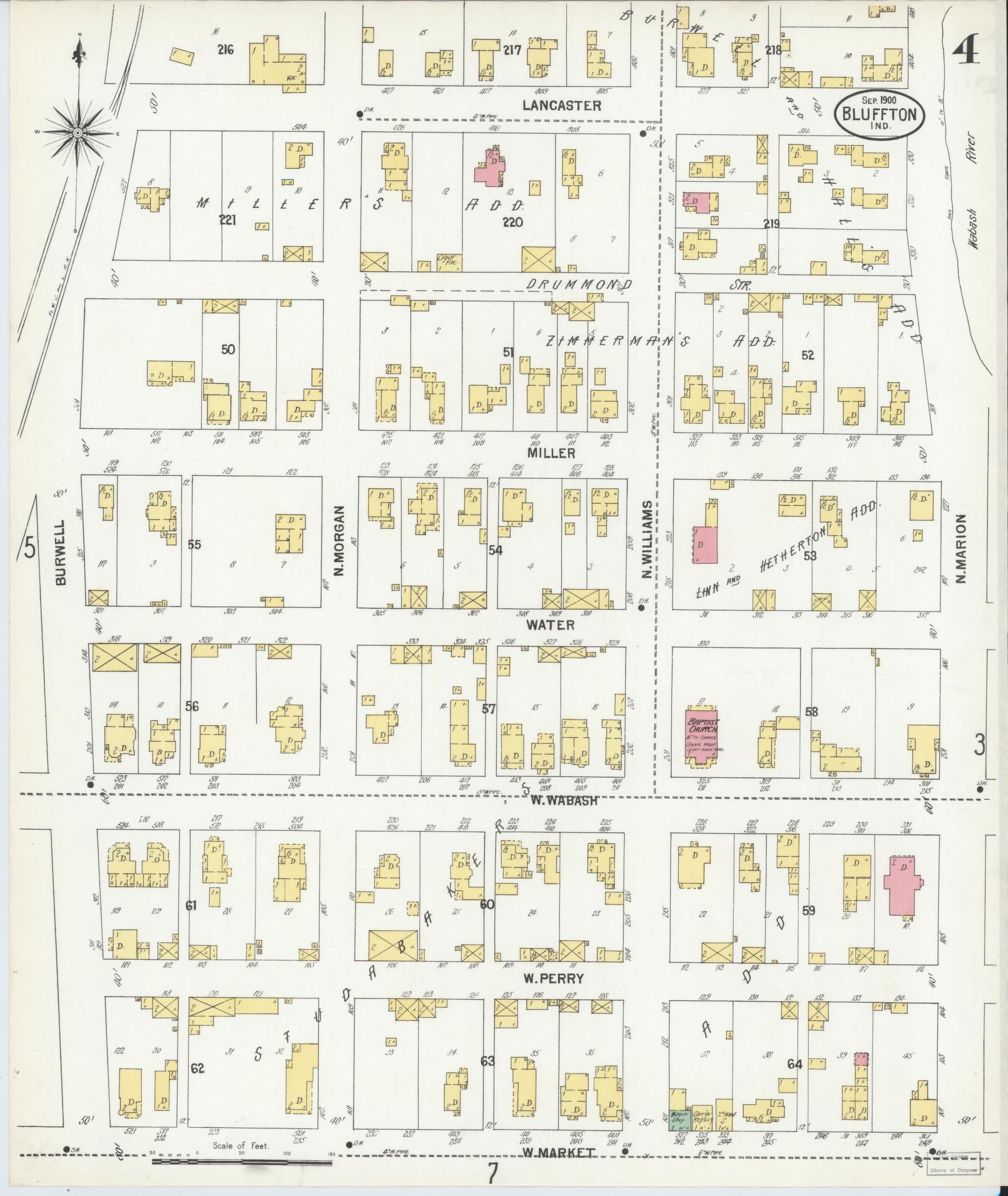 Sanborn Fire Insurance Map from Bluffton, Wells County, Indiana (1900), Sheet #0004 - Historic Sanborn Fire Insurance Map Print, vintage old map wall art, antique decor, genealogy gift, Indiana Indiana map