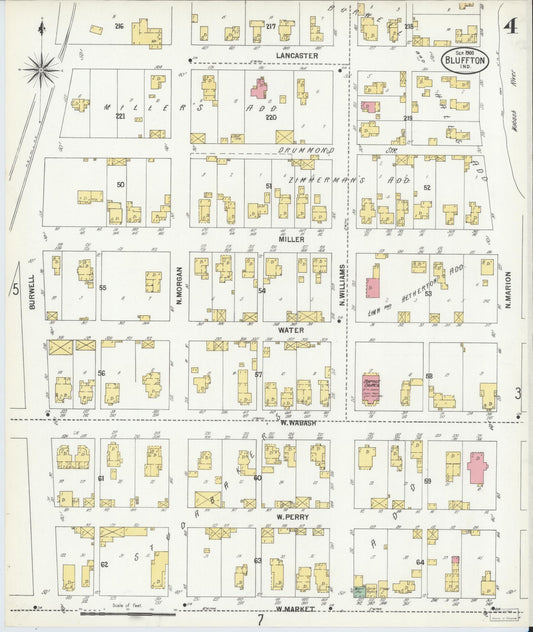Sanborn Fire Insurance Map from Bluffton, Wells County, Indiana (1900), Sheet #0004 - Historic Sanborn Fire Insurance Map Print, vintage old map wall art, antique decor, genealogy gift, Indiana Indiana map