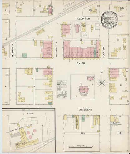 Sanborn Fire Insurance Map from Athens, Henderson County, Texas (1890), Sheet #0001 - Historic Sanborn Fire Insurance Map Print, vintage old map wall art, antique decor, genealogy gift, Texas Texas map