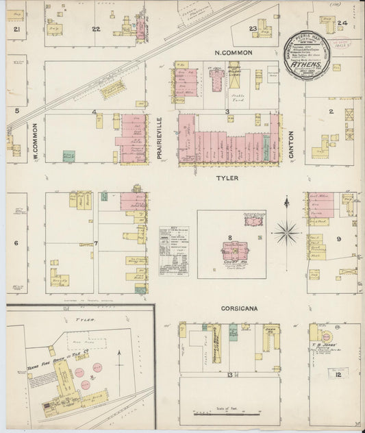 Sanborn Fire Insurance Map from Athens, Henderson County, Texas (1890), Sheet #0001 - Historic Sanborn Fire Insurance Map Print, vintage old map wall art, antique decor, genealogy gift, Texas Texas map