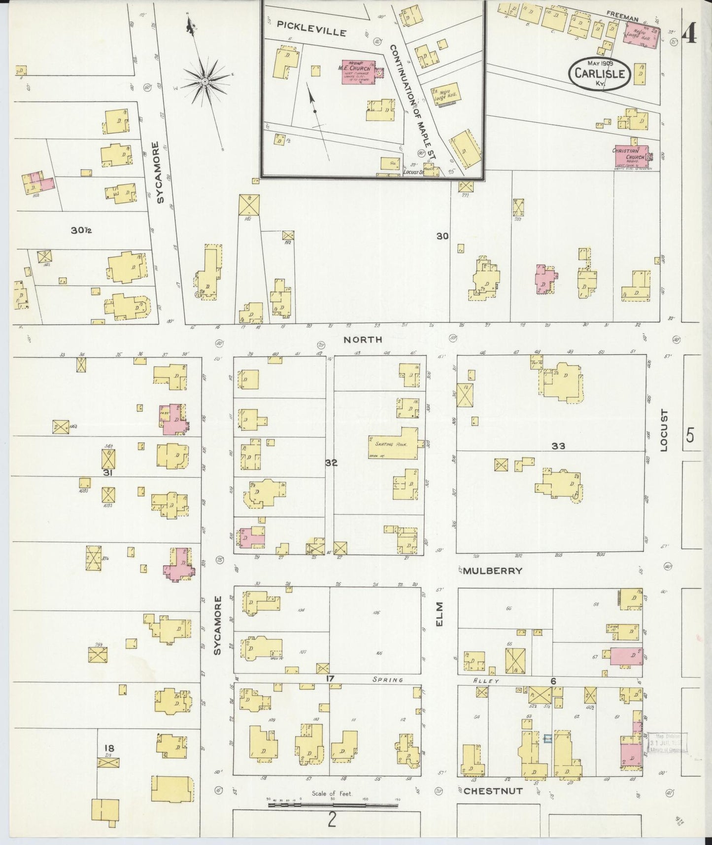 Sanborn Fire Insurance Map from Carlisle, Nicholas County, Kentucky (1909), Sheet #0004 - Complete Map Set gallery image, historic Sanborn map, vintage wall art, Kentucky Kentucky