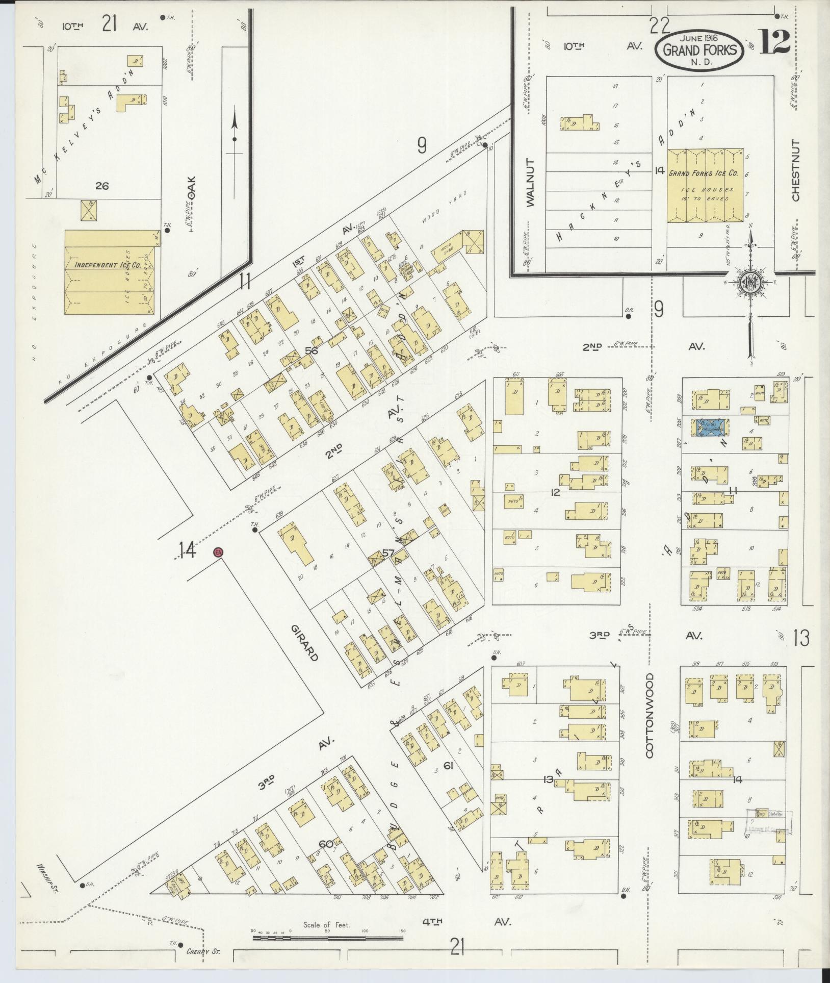 Sanborn Fire Insurance Map from Grand Forks, Grand Forks County, North Dakota (1916), Sheet #0012 - Complete Map Set gallery image, historic Sanborn map, vintage wall art, North Dakota North Dakota