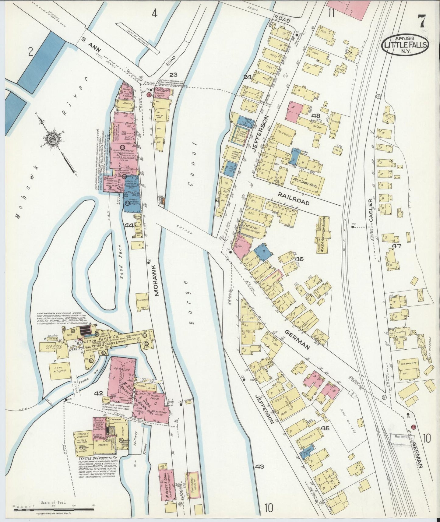 Sanborn Fire Insurance Map from Little Falls, Herkimer County, New York (1918), Sheet #0007 - Complete Map Set gallery image, historic Sanborn map, vintage wall art, New York New York