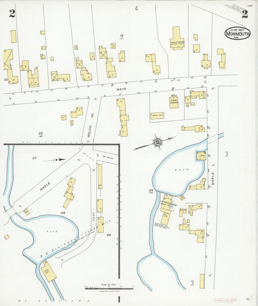 Sanborn Fire Insurance Map from Monmouth, Kennebec County, Maine (1927), Sheet #0002 - Historic Sanborn Fire Insurance Map Print, vintage old map wall art, antique decor, genealogy gift, Maine Maine map