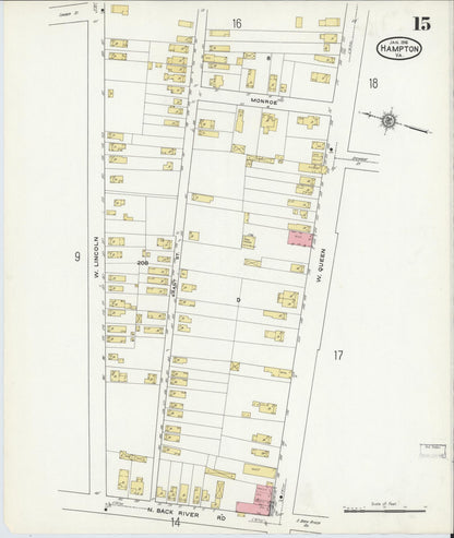 Sanborn Fire Insurance Map from Hampton, Independent Cities, Virginia (1916), Sheet #0015 - Complete Map Set gallery image, historic Sanborn map, vintage wall art, Virginia Virginia