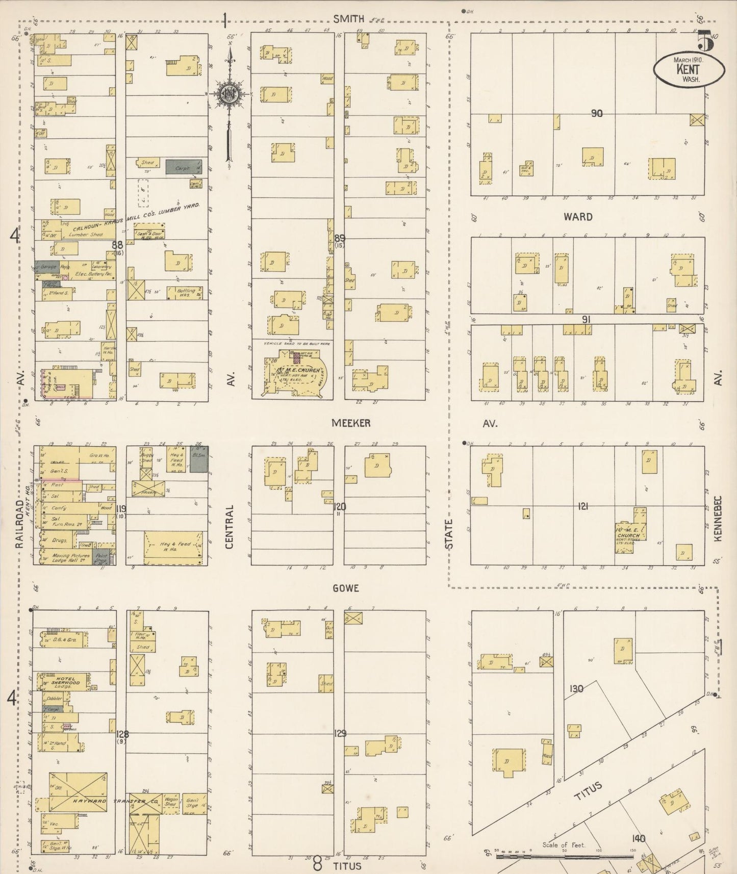 Sanborn Fire Insurance Map from Kent, King County, Washington (1910), Sheet #0005 - Complete Map Set gallery image, historic Sanborn map, vintage wall art, Washington Washington