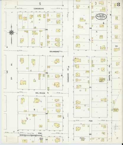 Sanborn Fire Insurance Map from Purcell, McClain County, Oklahoma (1909), Sheet #0008 - Complete Map Set gallery image, historic Sanborn map, vintage wall art, Oklahoma Oklahoma