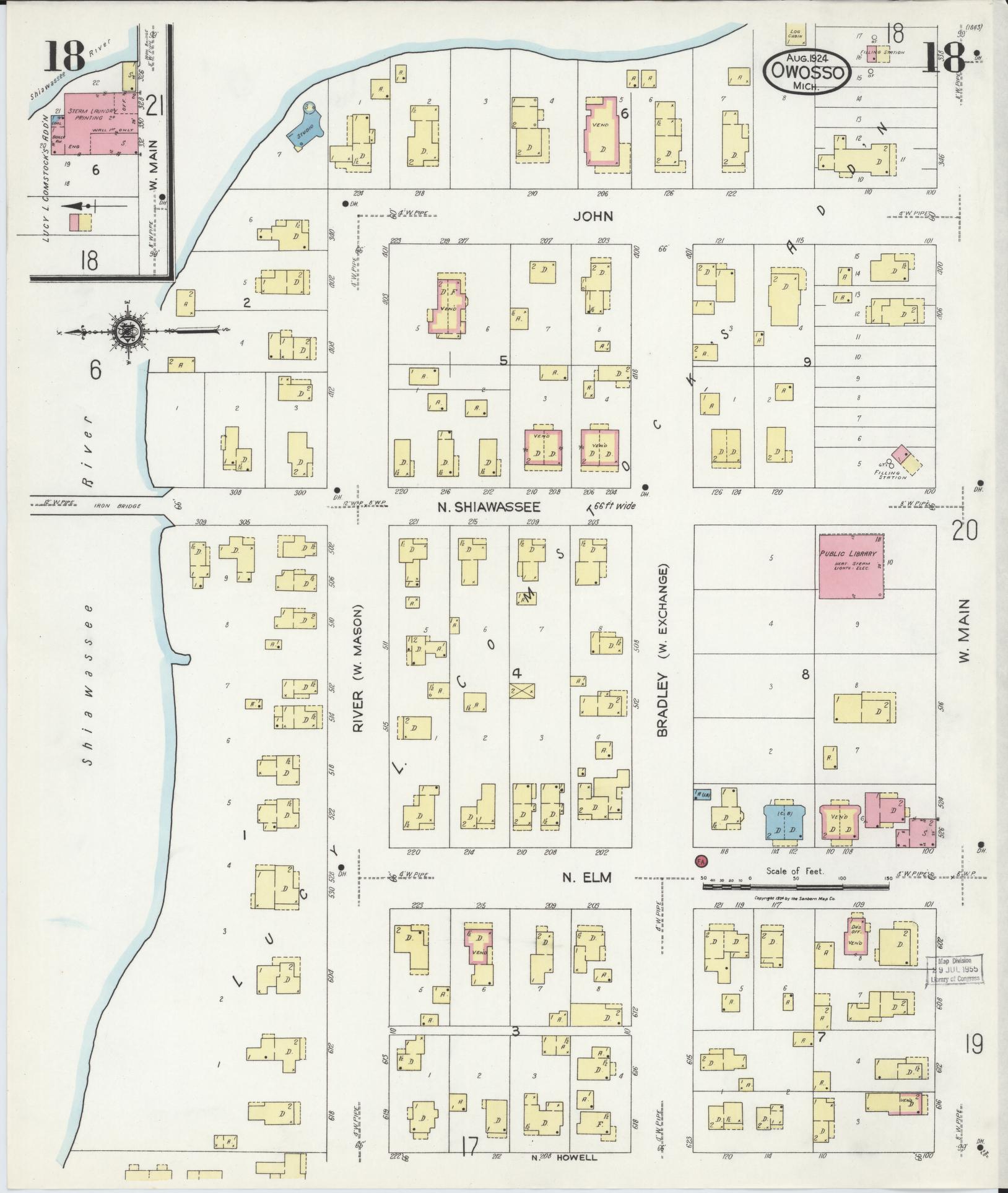 Sanborn Fire Insurance Map from Owosso, Shiawassee County, Michigan (1924), Sheet #0018 - Complete Map Set gallery image, historic Sanborn map, vintage wall art, Michigan Michigan