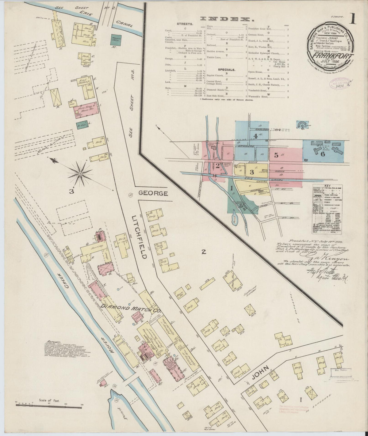 Sanborn Fire Insurance Map from Frankfort, Herkimer County, New York (1886), Sheet #0001 - Historic Sanborn Fire Insurance Map Print, vintage old map wall art, antique decor, genealogy gift, New York New York map
