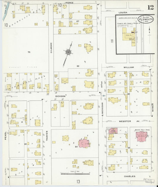 Sanborn Fire Insurance Map from Plymouth, Marhshall County, Indiana (1910), Sheet #0012 - Historic Sanborn Fire Insurance Map Print, vintage old map wall art, antique decor, genealogy gift, Indiana Indiana map
