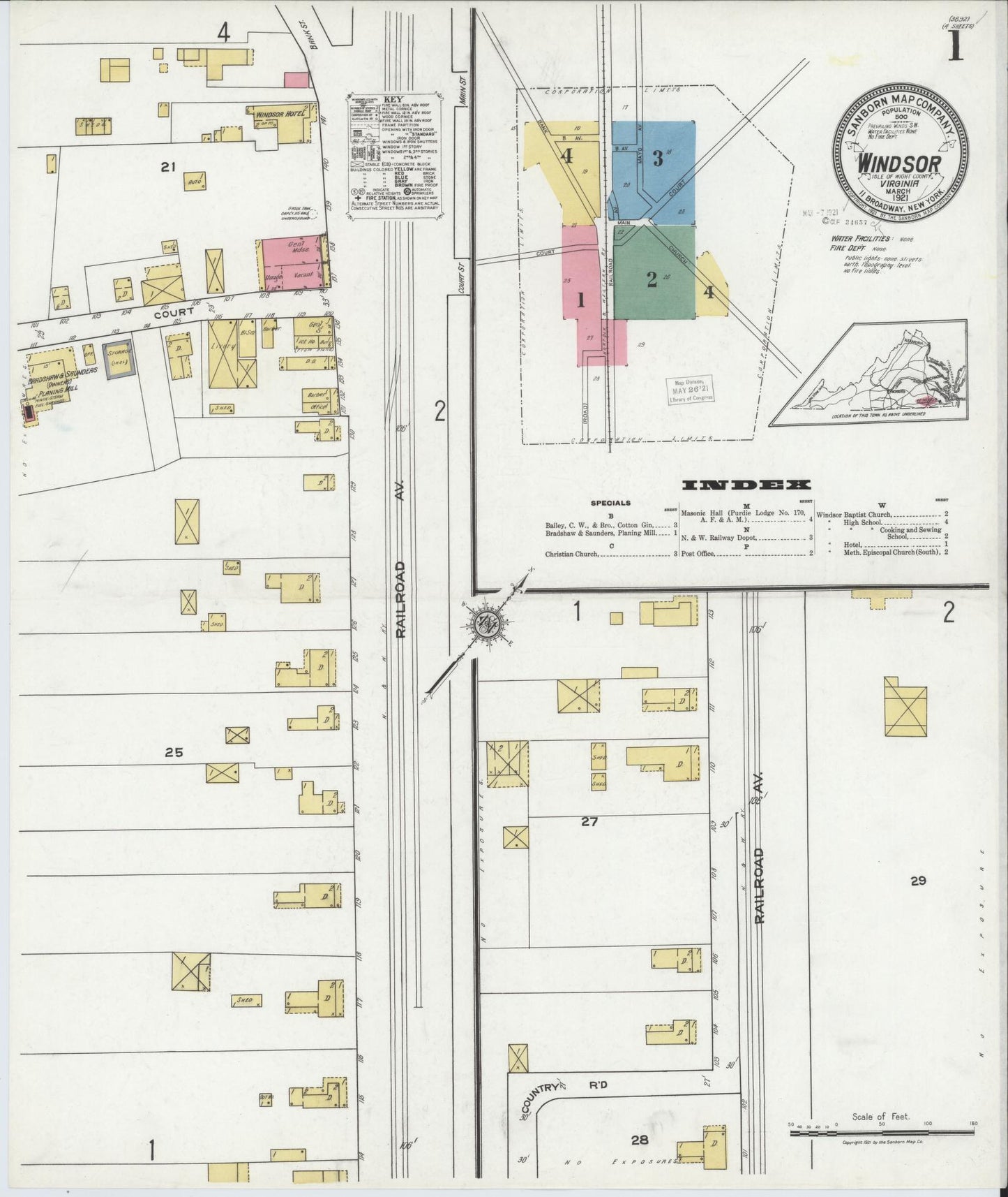 Sanborn Fire Insurance Map from Windsor, Isle Of Wight County, Virginia. (1921) – Historic Sanborn Fire Insurance Map Print