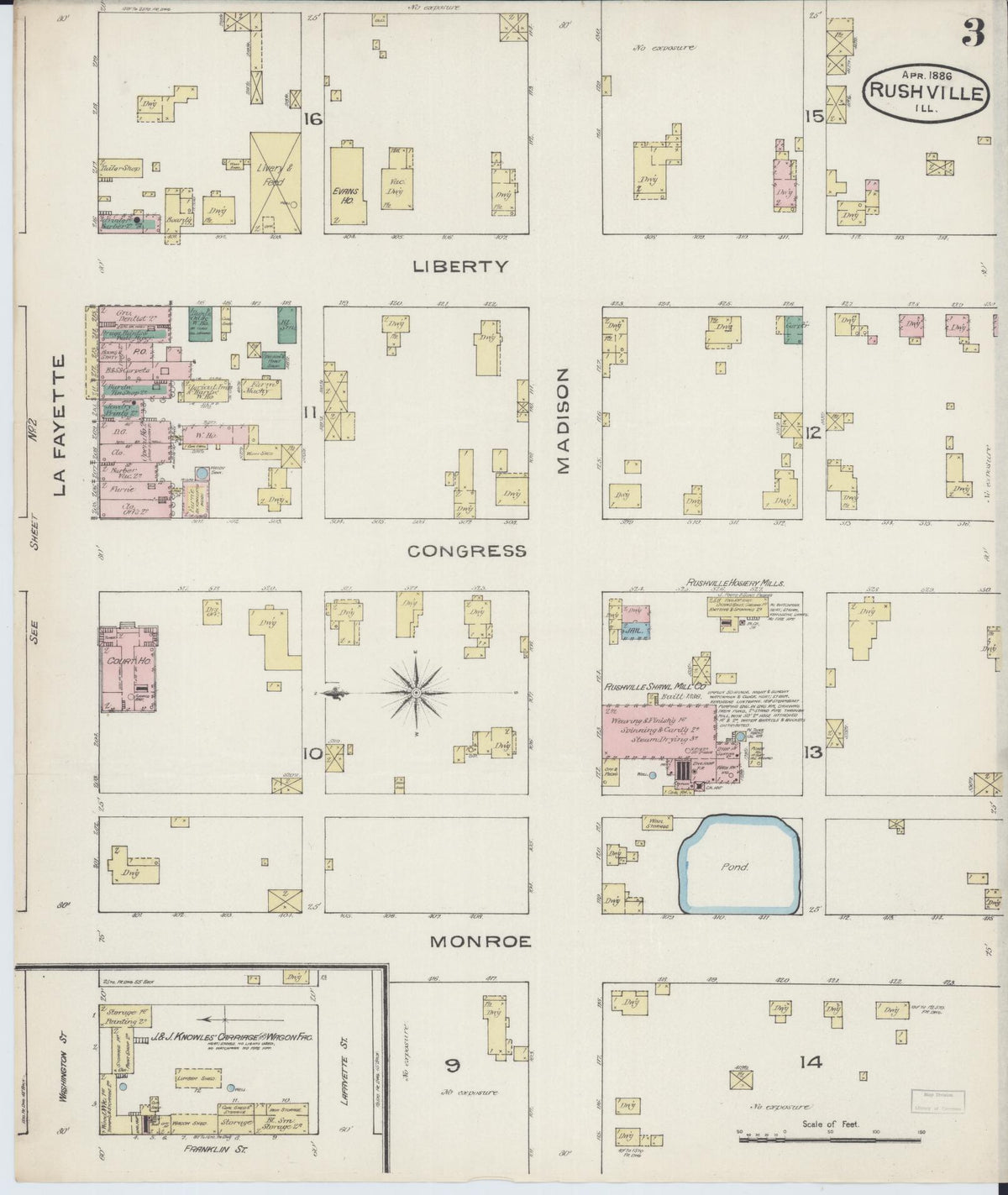 Sanborn Fire Insurance Map from Rushville, Schuyler County, Illinois (1886), Sheet #0003 - Complete Map Set gallery image, historic Sanborn map, vintage wall art, Illinois Illinois