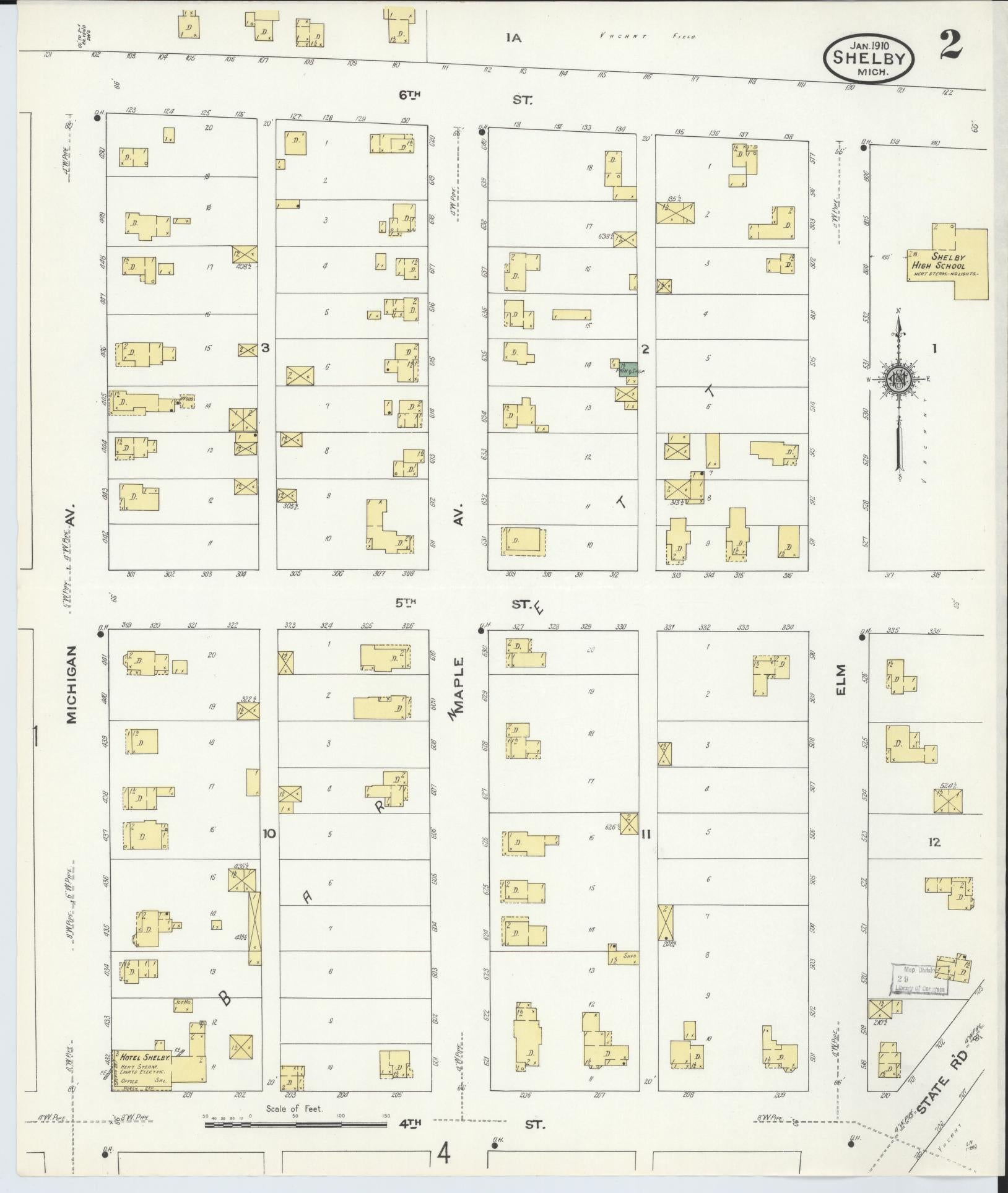 Sanborn Fire Insurance Map from Shelby, Oceana County, Michigan (1910), Sheet #0002 - Complete Map Set gallery image, historic Sanborn map, vintage wall art, Michigan Michigan