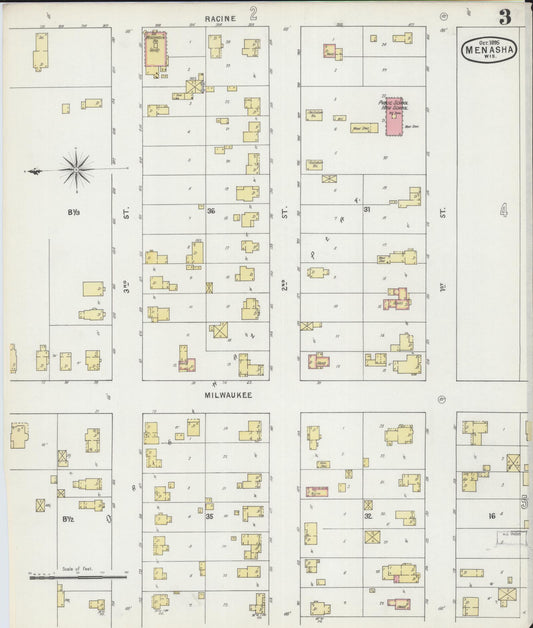 Sanborn Fire Insurance Map from Menasha, Winnebago County, Wisconsin (1895), Sheet #0003 - Historic Sanborn Fire Insurance Map Print, vintage old map wall art, antique decor, genealogy gift, Wisconsin Wisconsin map