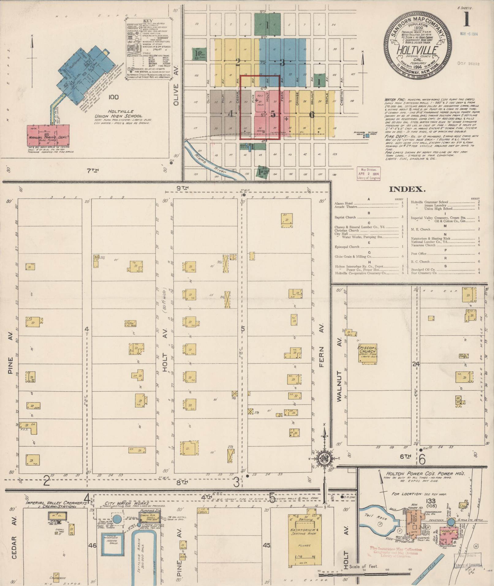 Sanborn Fire Insurance Map from Holtville, Imperial County, California (1914), Sheet #0001 - Complete Map Set gallery image, historic Sanborn map, vintage wall art, California California