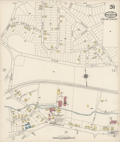 Sanborn Fire Insurance Map from Arlington, Middlesex County, Massachusetts (1922), Sheet #0026 - Historic Sanborn Fire Insurance Map Print, vintage old map wall art, antique decor, genealogy gift, Massachusetts Massachusetts map