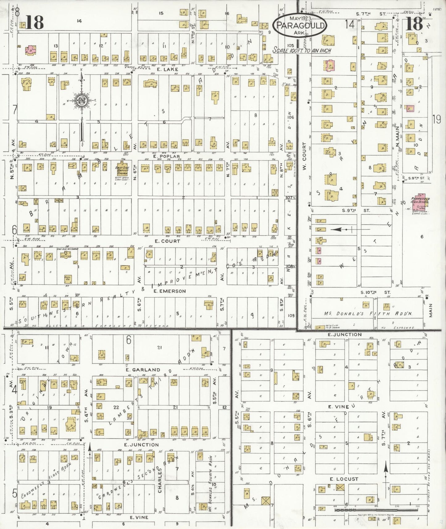 Sanborn Fire Insurance Map from Paragould, Greene County, Arkansas (1923), Sheet #0018 - Complete Map Set gallery image, historic Sanborn map, vintage wall art, Arkansas Arkansas