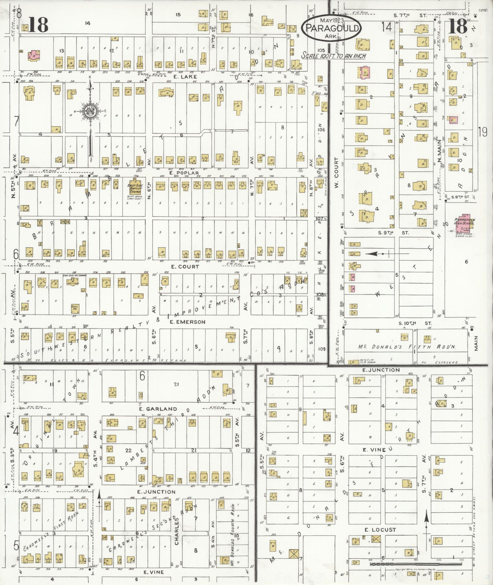 Sanborn Fire Insurance Map from Paragould, Greene County, Arkansas (1923), Sheet #0018 - Complete Map Set gallery image, historic Sanborn map, vintage wall art, Arkansas Arkansas