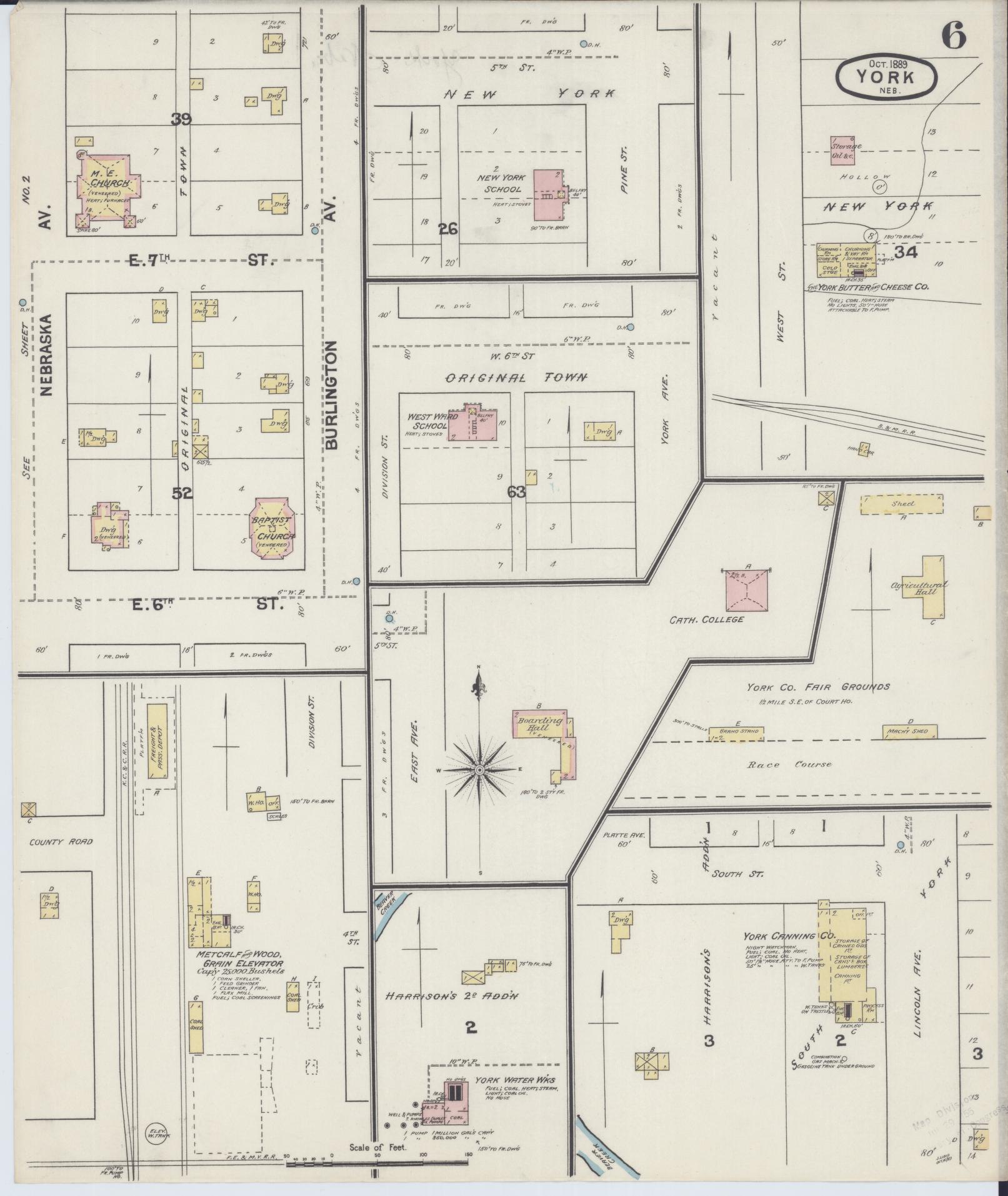 Sanborn Fire Insurance Map from York, York County, Nebraska (1889), Sheet #0006 - Historic Sanborn Fire Insurance Map Print, vintage old map wall art, antique decor, genealogy gift, Nebraska Nebraska map