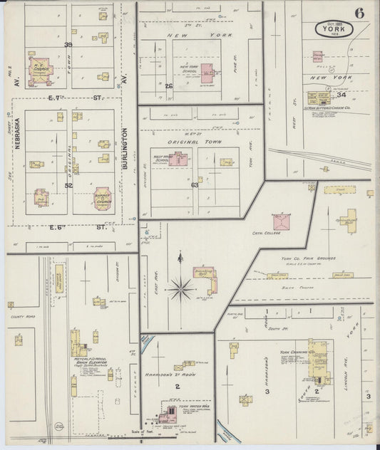 Sanborn Fire Insurance Map from York, York County, Nebraska (1889), Sheet #0006 - Historic Sanborn Fire Insurance Map Print, vintage old map wall art, antique decor, genealogy gift, Nebraska Nebraska map