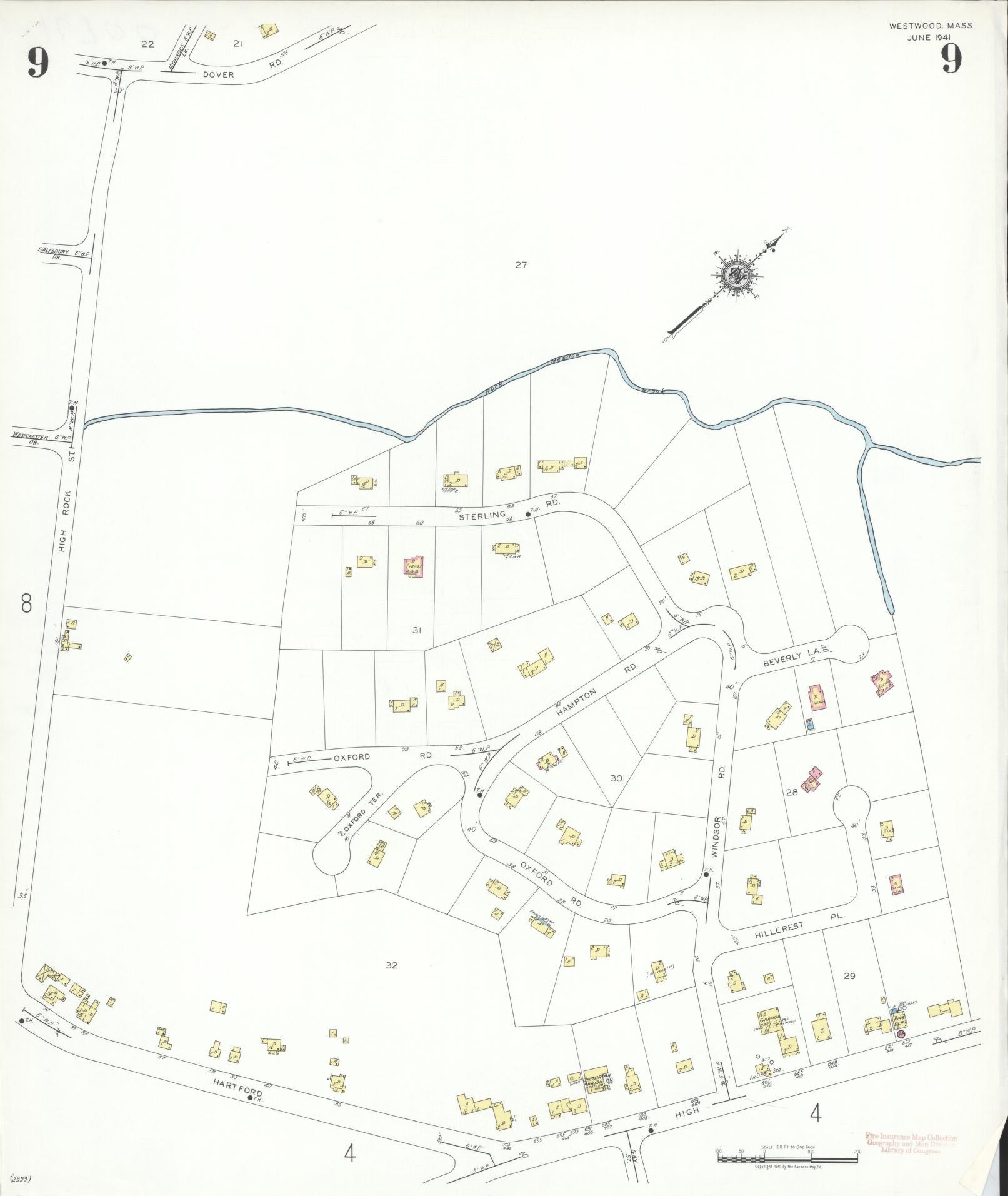 Sanborn Fire Insurance Map from Westwood, Norfolk County, Massachusetts (1941), Sheet #0009 - Historic Sanborn Fire Insurance Map Print, vintage old map wall art, antique decor, genealogy gift, Massachusetts Massachusetts map