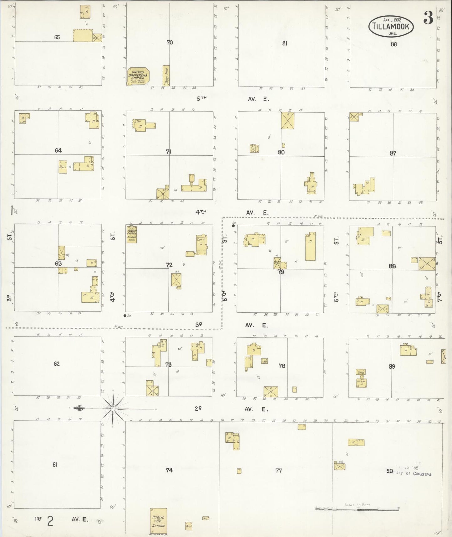 Sanborn Fire Insurance Map from Tillamook, Tillamook County, Oregon (1902), Sheet #0003 - Complete Map Set gallery image, historic Sanborn map, vintage wall art, Oregon Oregon