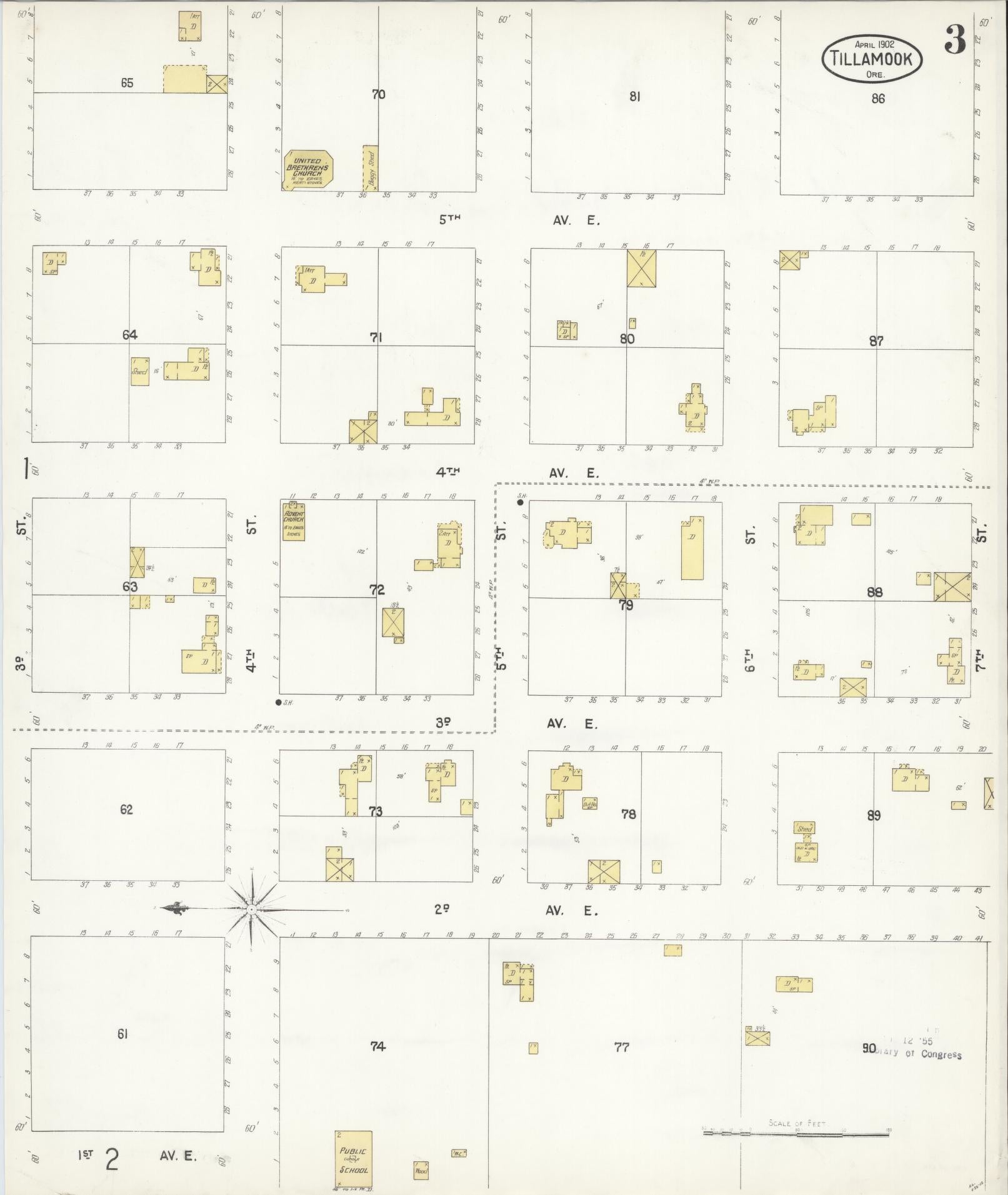Sanborn Fire Insurance Map from Tillamook, Tillamook County, Oregon (1902), Sheet #0003 - Complete Map Set gallery image, historic Sanborn map, vintage wall art, Oregon Oregon