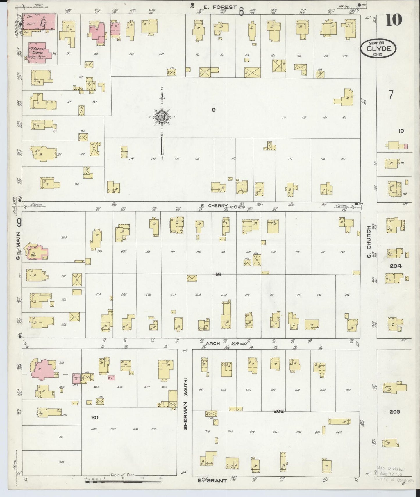 Sanborn Fire Insurance Map from Clyde, Sandusky County, Ohio (1911), Sheet #0010 - Historic Sanborn Fire Insurance Map Print, vintage old map wall art, antique decor, genealogy gift, Ohio Ohio map