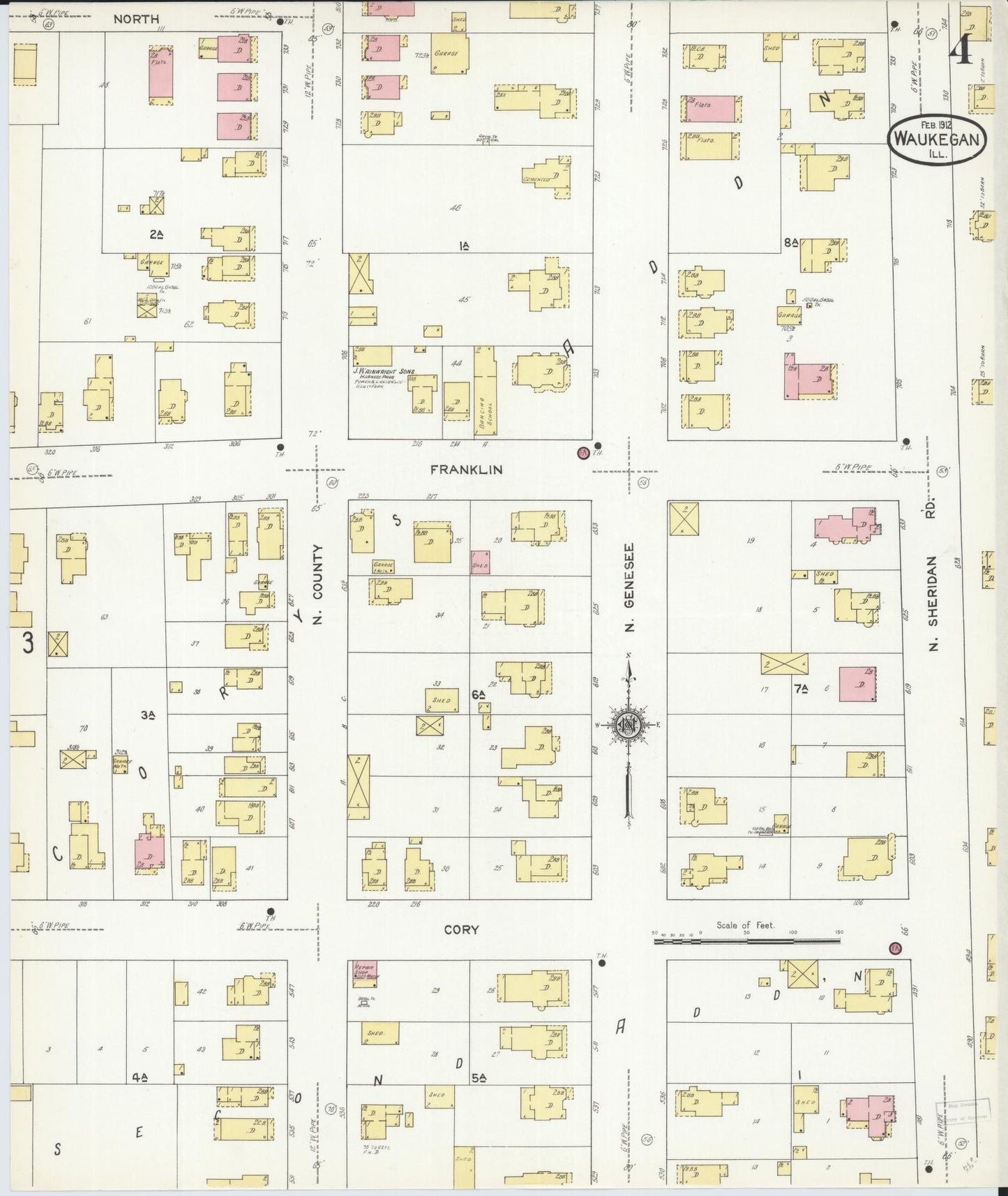 Sanborn Fire Insurance Map from Waukegan, Lake County, Illinois. (1912), Sheet 4 – Historic Sanborn Fire Insurance Map Print