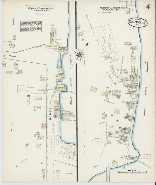 Sanborn Fire Insurance Map from Carthage, Jefferson County, New York (1884), Sheet #0004 - Historic Sanborn Fire Insurance Map Print, vintage old map wall art, antique decor, genealogy gift, New York New York map