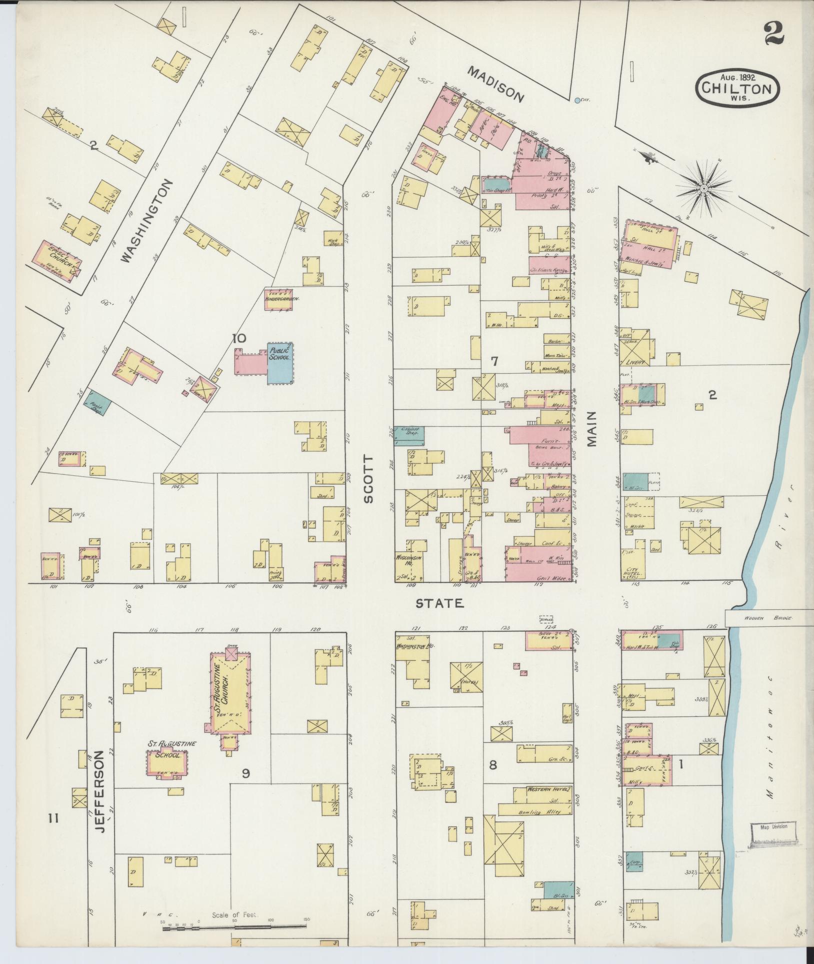 Sanborn Fire Insurance Map from Chilton, Calumet County, Wisconsin (1892), Sheet #0002 - Complete Map Set gallery image, historic Sanborn map, vintage wall art, Wisconsin Wisconsin