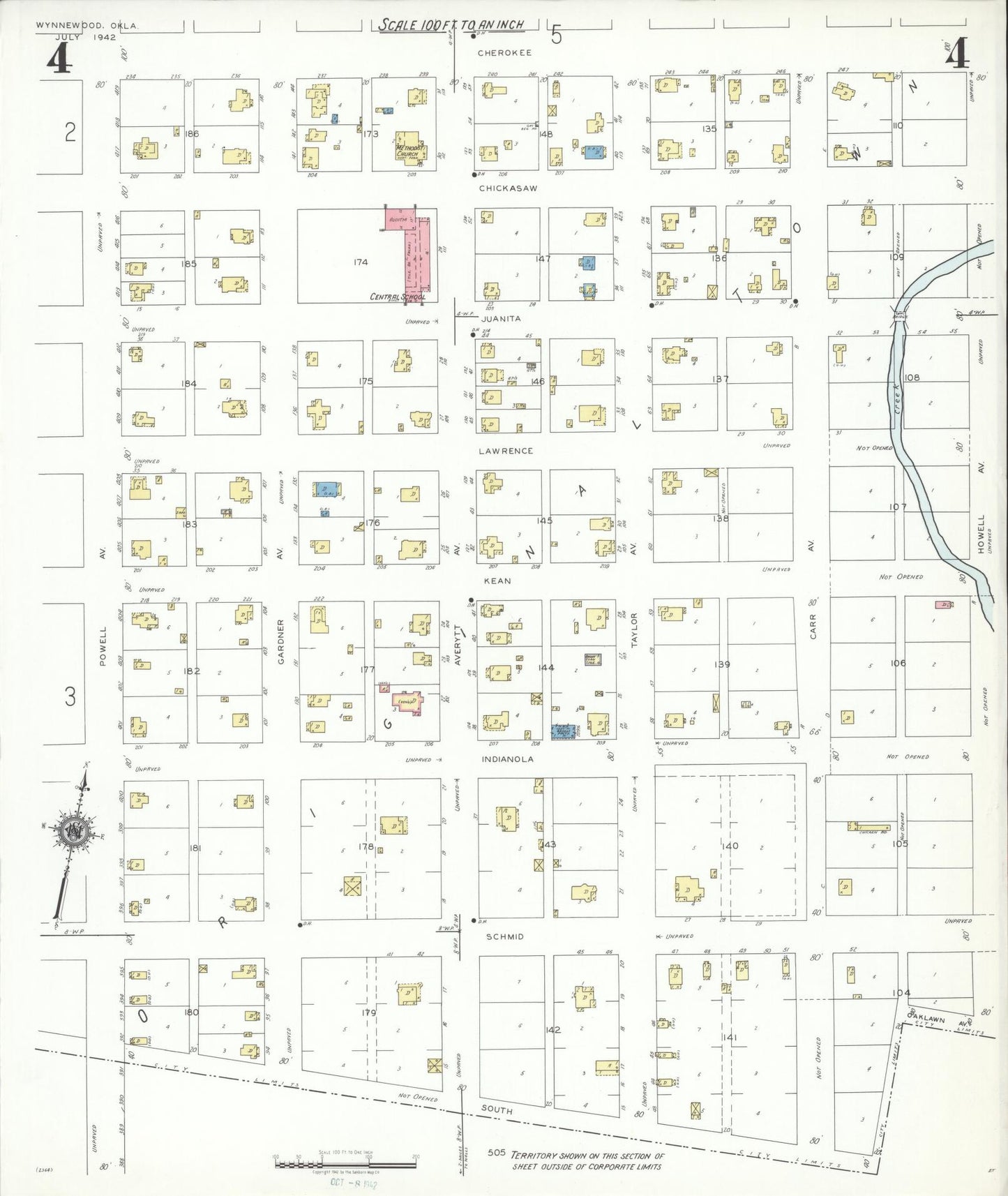 Sanborn Fire Insurance Map from Wynnewood, Garvin County, Oklahoma (1942), Sheet #0004 - Complete Map Set gallery image, historic Sanborn map, vintage wall art, Oklahoma Oklahoma