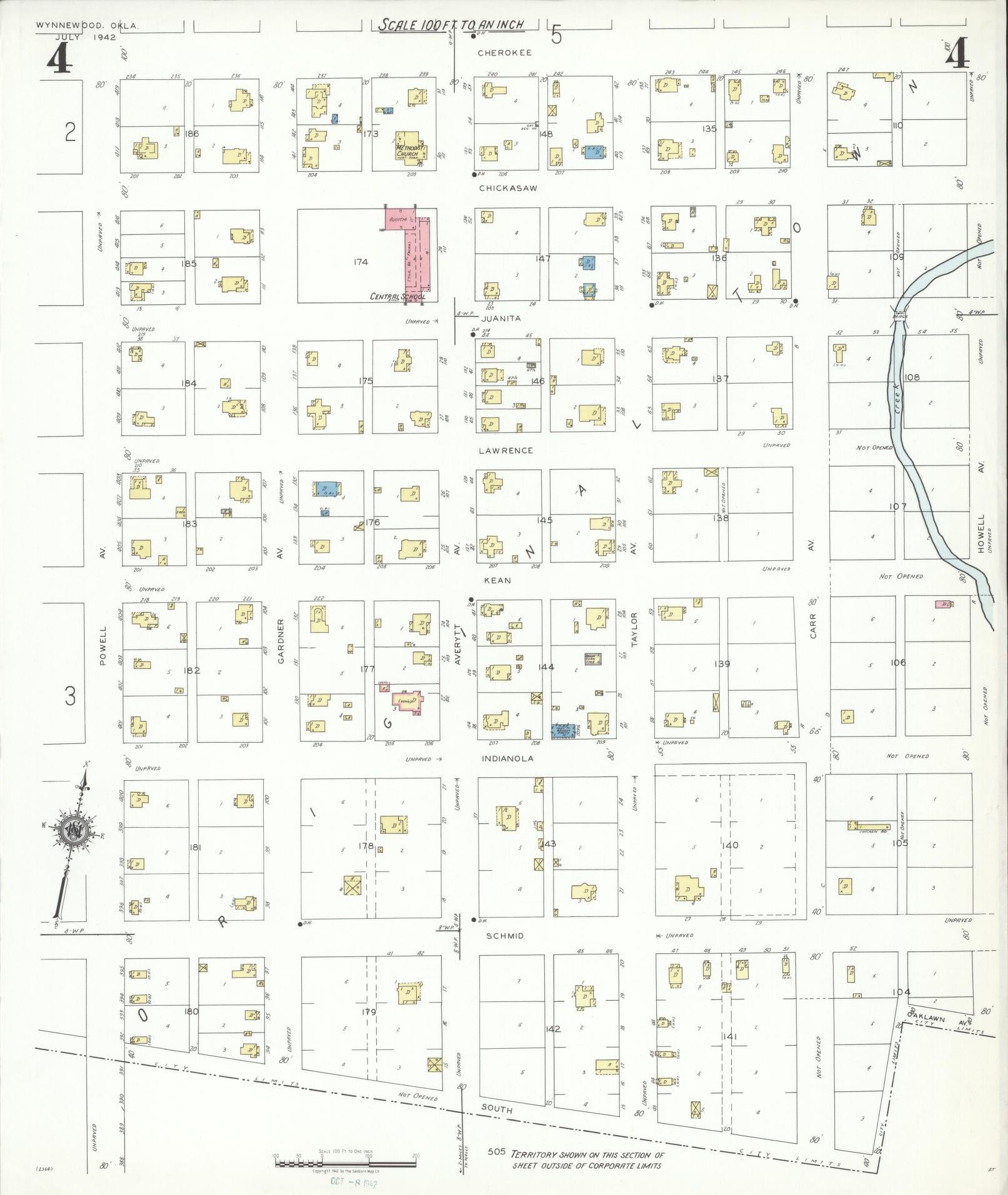 Sanborn Fire Insurance Map from Wynnewood, Garvin County, Oklahoma (1942), Sheet #0004 - Complete Map Set gallery image, historic Sanborn map, vintage wall art, Oklahoma Oklahoma