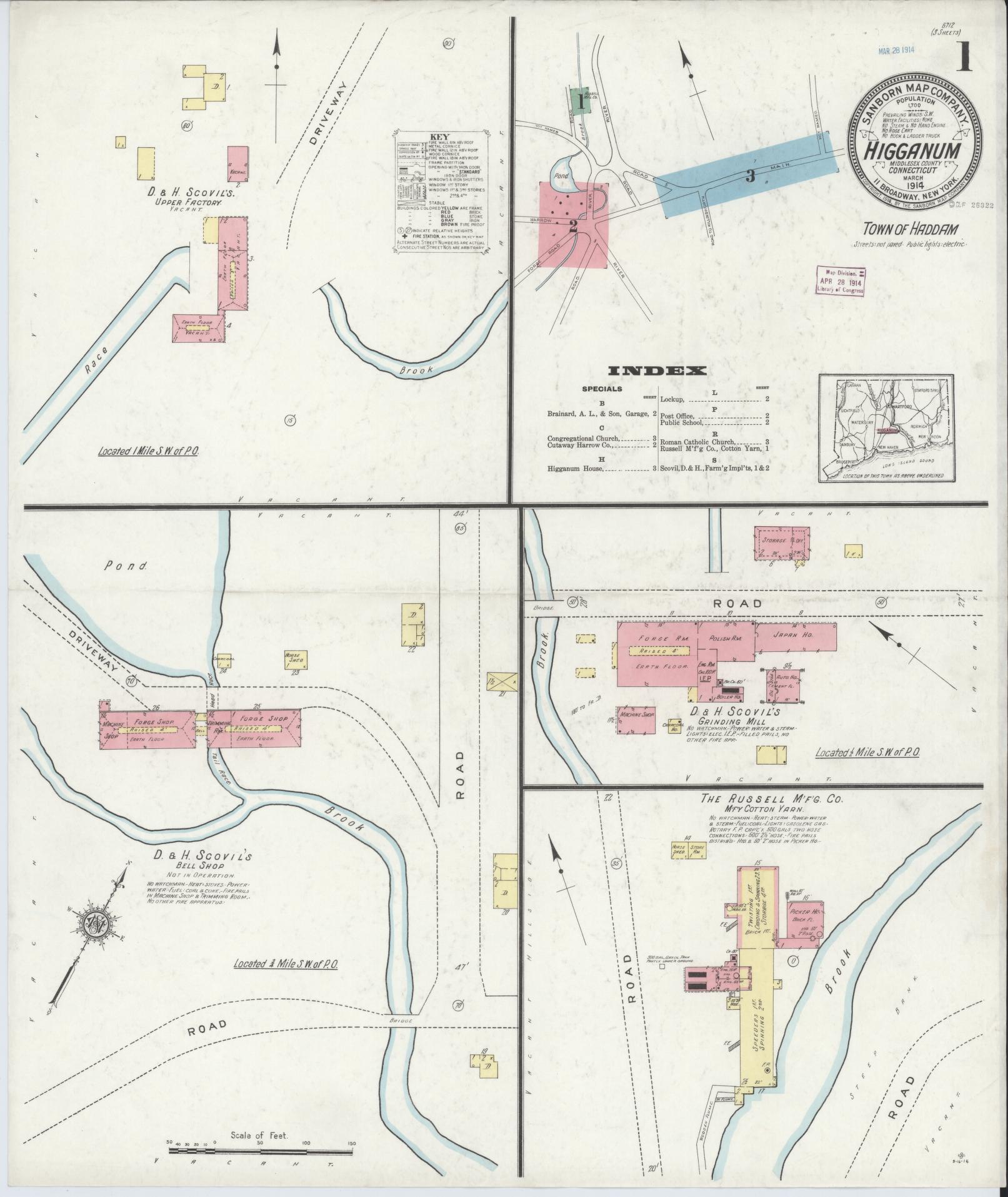 Sanborn Fire Insurance Map from Higganum, Middlesex County, Connecticut (1914), Sheet #0001 - Complete Map Set gallery image, historic Sanborn map, vintage wall art, Connecticut Connecticut