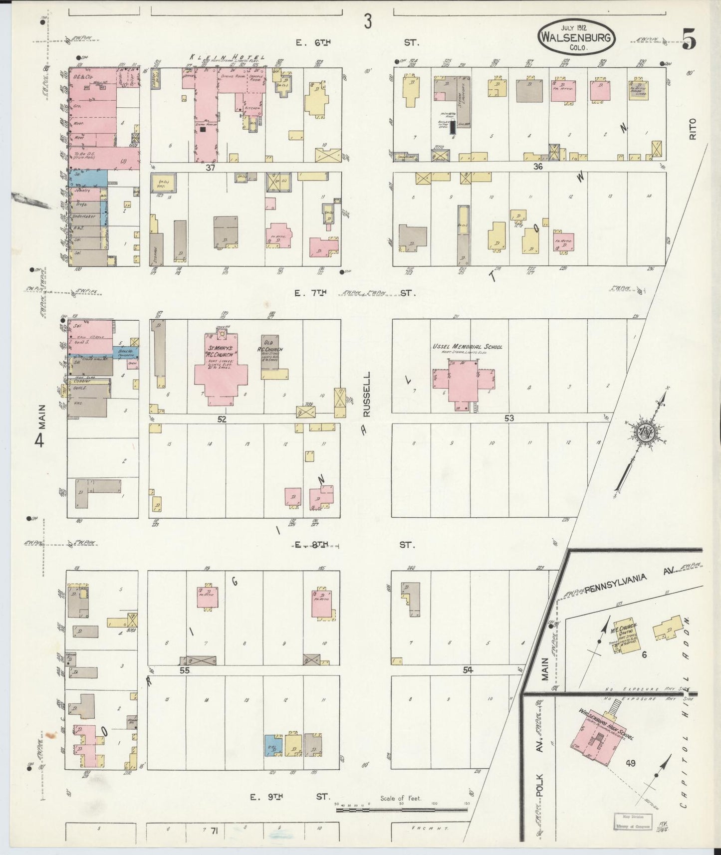 Sanborn Fire Insurance Map from Walsenburg, Huerfano County, Colorado (1912), Sheet #0005 - Complete Map Set gallery image, historic Sanborn map, vintage wall art, Colorado Colorado
