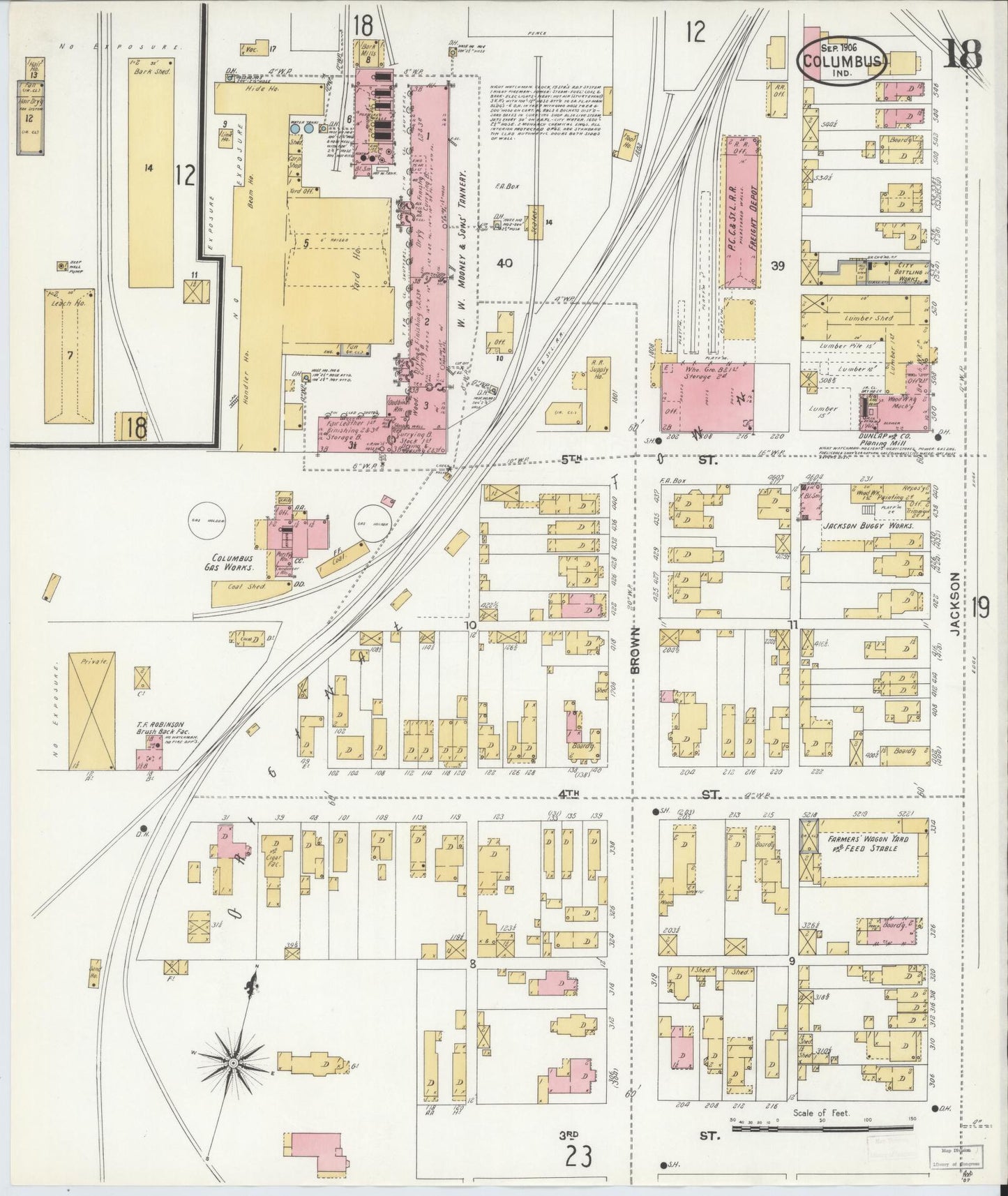 Sanborn Fire Insurance Map from Columbus, Bartholomew County, Indiana (1906), Sheet #0018 - Historic Sanborn Fire Insurance Map Print, vintage old map wall art, antique decor, genealogy gift, Indiana Indiana map