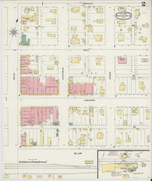 Sanborn Fire Insurance Map from Rockdale, Milam County, Texas (1896), Sheet #0002 - Historic Sanborn Fire Insurance Map Print, vintage old map wall art, antique decor, genealogy gift, Texas Texas map
