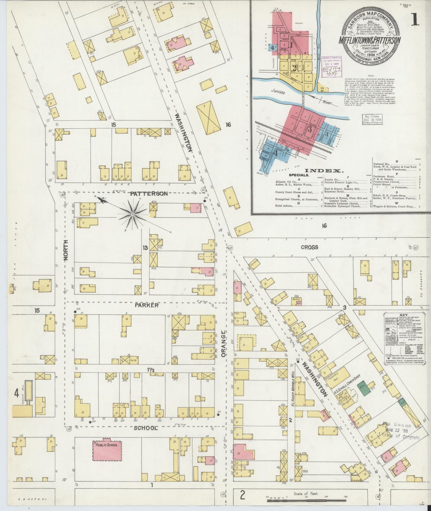 Sanborn Fire Insurance Map from Mifflintown, Juniata County, Pennsylvania (1904), Sheet #0001 - Historic Sanborn Fire Insurance Map Print, vintage old map wall art, antique decor, genealogy gift, Pennsylvania Pennsylvania map