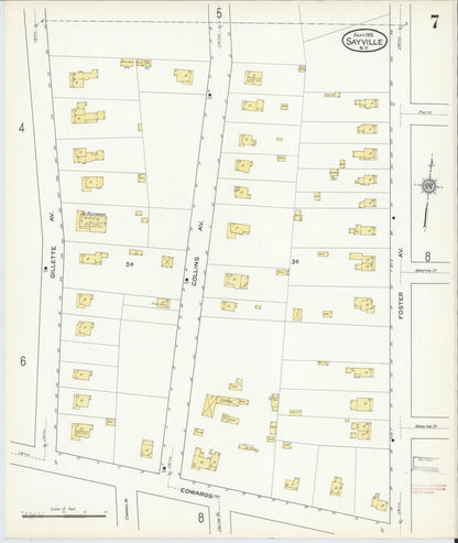 Sanborn Fire Insurance Map from Sayville, Suffolk County, New York (1915), Sheet #0007 - Historic Sanborn Fire Insurance Map Print, vintage old map wall art, antique decor, genealogy gift, New York New York map