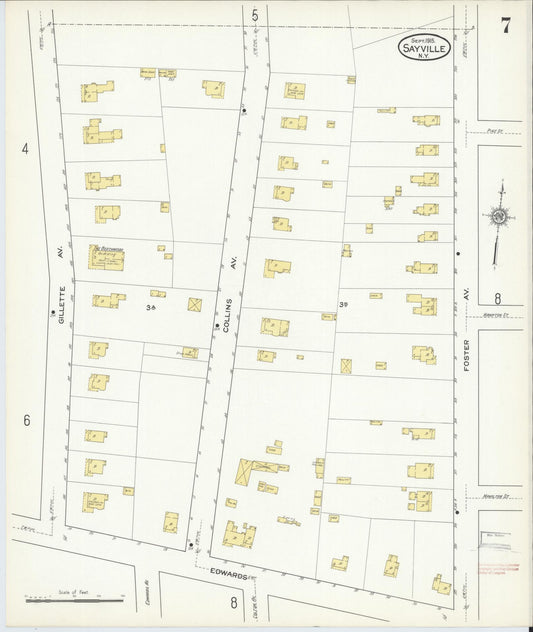 Sanborn Fire Insurance Map from Sayville, Suffolk County, New York (1915), Sheet #0007 - Historic Sanborn Fire Insurance Map Print, vintage old map wall art, antique decor, genealogy gift, New York New York map