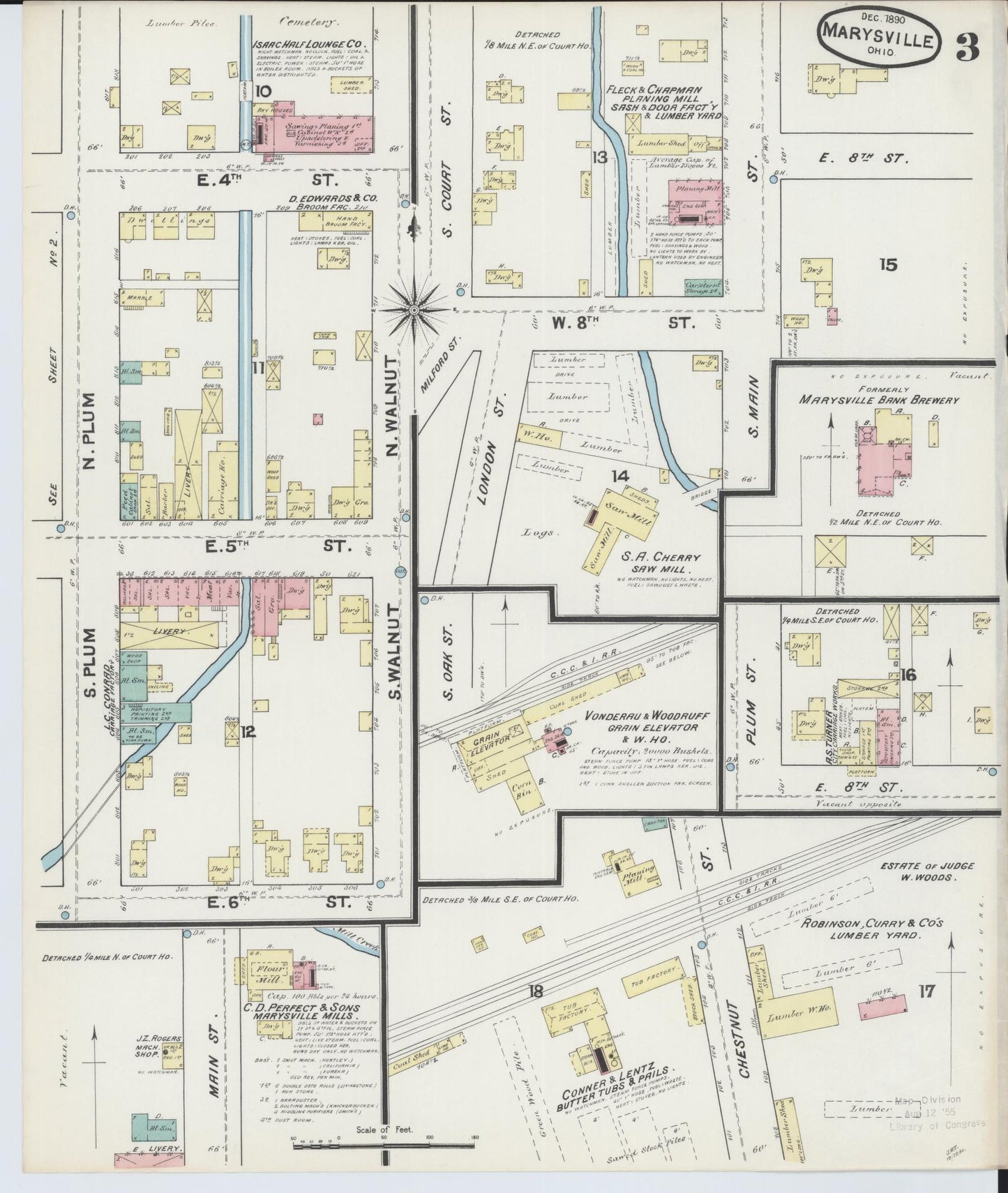 Sanborn Fire Insurance Map from Marysville, Union County, Ohio (1890), Sheet #0003 - Historic Sanborn Fire Insurance Map Print, vintage old map wall art, antique decor, genealogy gift, Ohio Ohio map