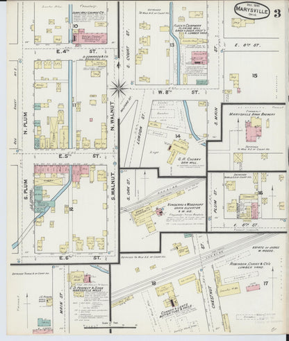 Sanborn Fire Insurance Map from Marysville, Union County, Ohio (1890), Sheet #0003 - Historic Sanborn Fire Insurance Map Print, vintage old map wall art, antique decor, genealogy gift, Ohio Ohio map