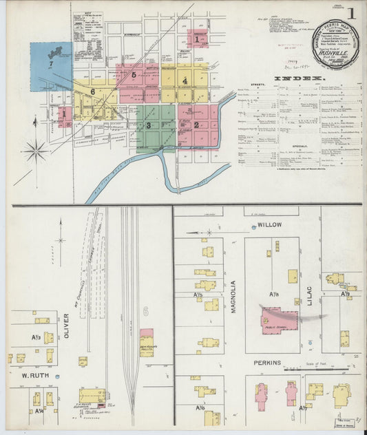 Sanborn Fire Insurance Map from Rushville, Rush County, Indiana (1892), Sheet #0001 - Historic Sanborn Fire Insurance Map Print, vintage old map wall art, antique decor, genealogy gift, Indiana Indiana map