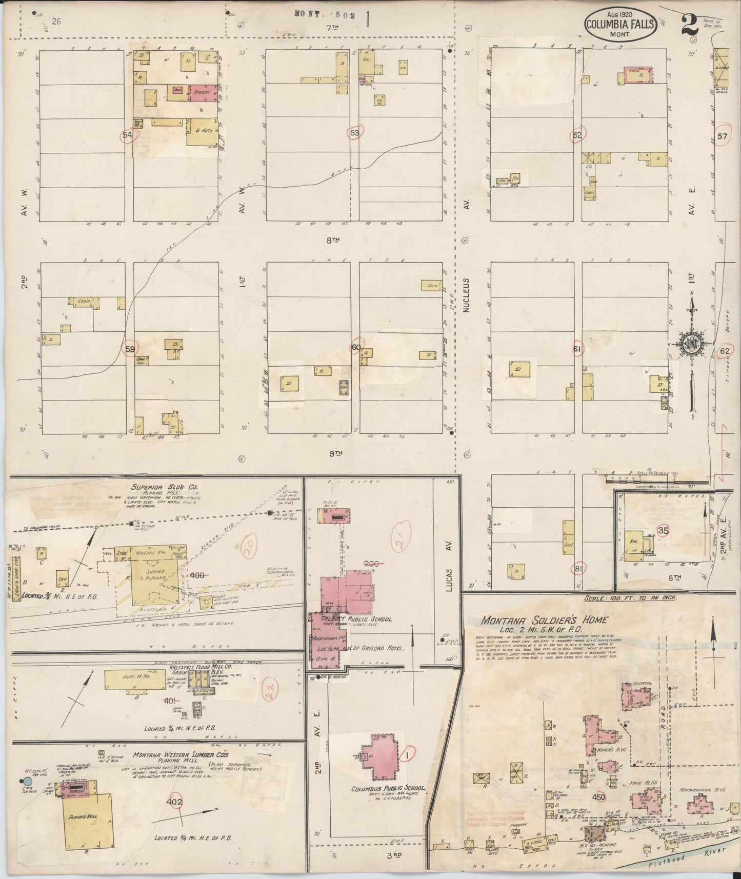 Sanborn Fire Insurance Map from Columbia Falls, Flathead County, Montana (1932), Sheet #0002 - Historic Sanborn Fire Insurance Map Print, vintage old map wall art, antique decor, genealogy gift, Montana Montana map