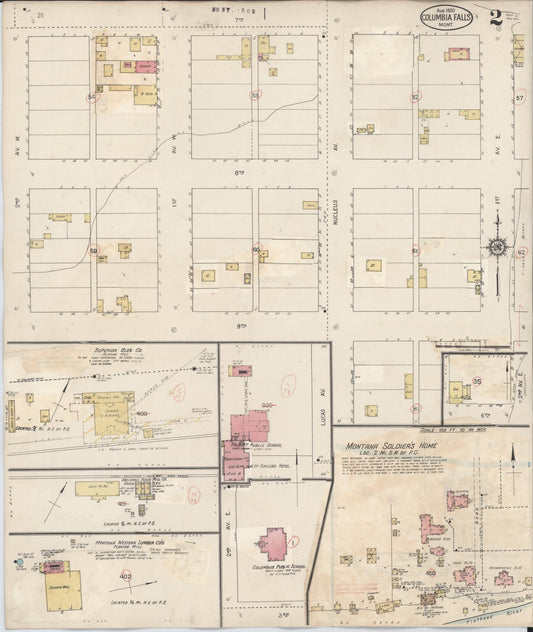 Sanborn Fire Insurance Map from Columbia Falls, Flathead County, Montana (1932), Sheet #0002 - Historic Sanborn Fire Insurance Map Print, vintage old map wall art, antique decor, genealogy gift, Montana Montana map
