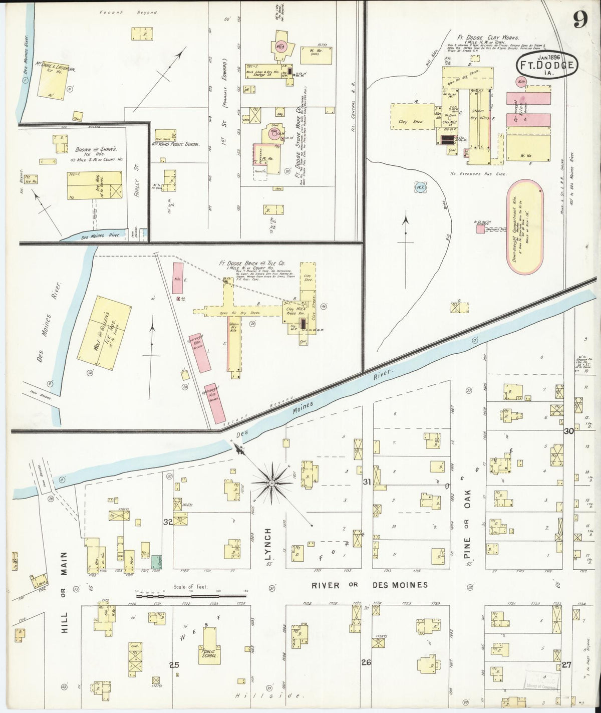 Sanborn Fire Insurance Map from Fort Dodge, Webster County, Iowa (1896), Sheet #0009 - Historic Sanborn Fire Insurance Map Print