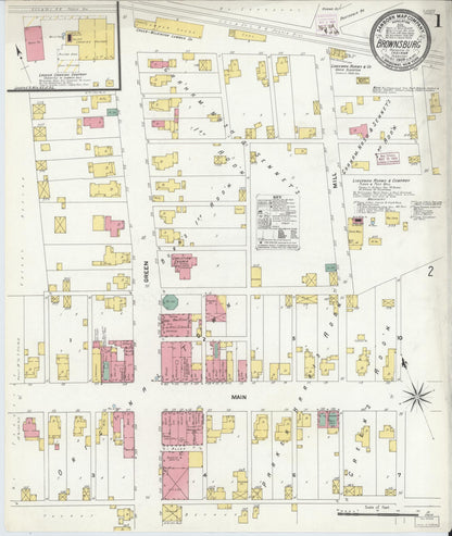 Sanborn Fire Insurance Map from Brownsburg, Hendricks County, Indiana (1909), Sheet #0001 - Historic Sanborn Fire Insurance Map Print, vintage old map wall art, antique decor, genealogy gift, Indiana Indiana map