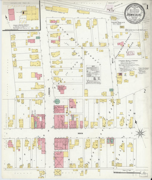 Sanborn Fire Insurance Map from Brownsburg, Hendricks County, Indiana (1909), Sheet #0001 - Historic Sanborn Fire Insurance Map Print, vintage old map wall art, antique decor, genealogy gift, Indiana Indiana map