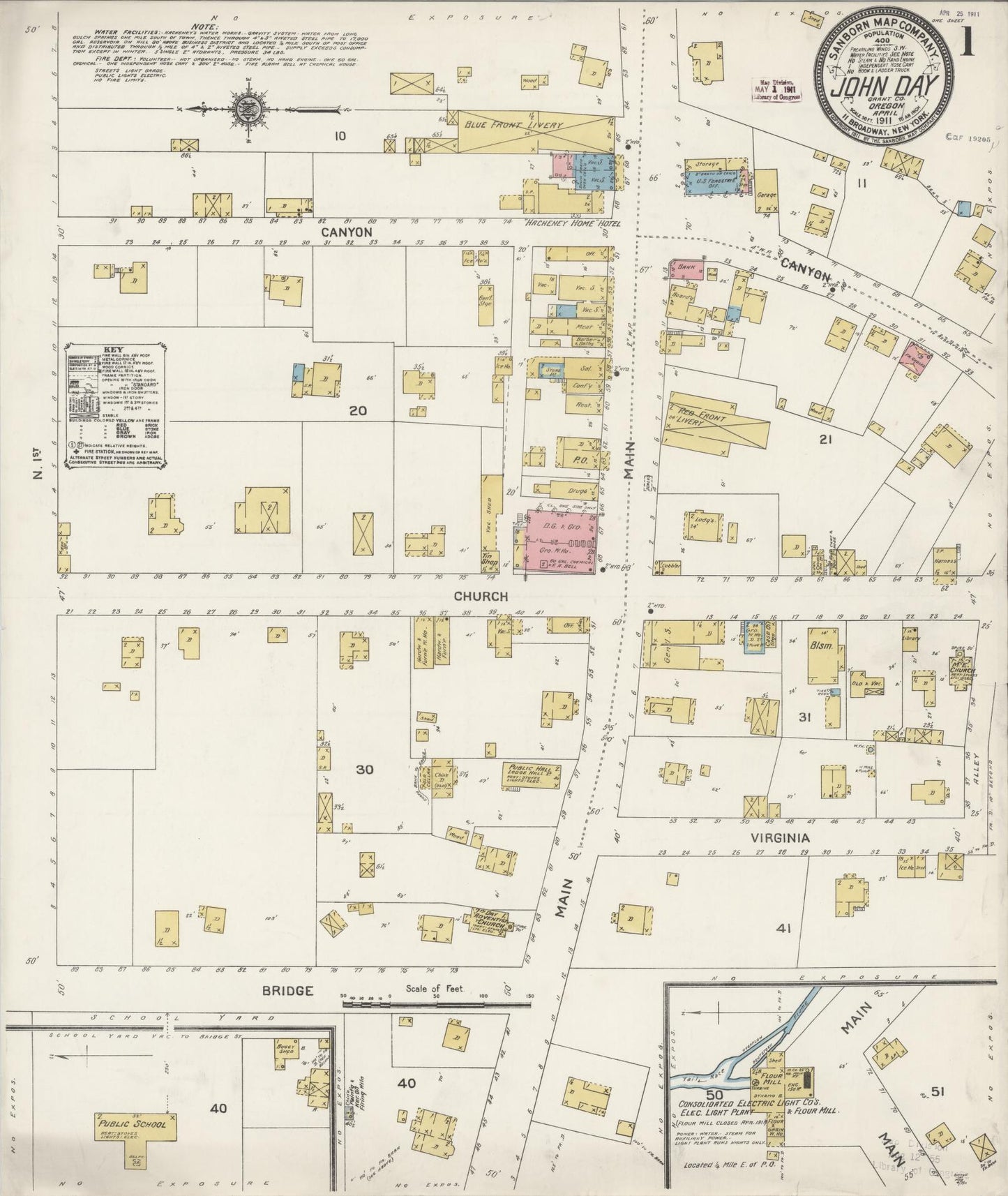 Sanborn Fire Insurance Map from John Day, Grant County, Oregon (1911), Sheet #0001 - Historic Sanborn Fire Insurance Map Print, vintage old map wall art, antique decor, genealogy gift, Oregon Oregon map