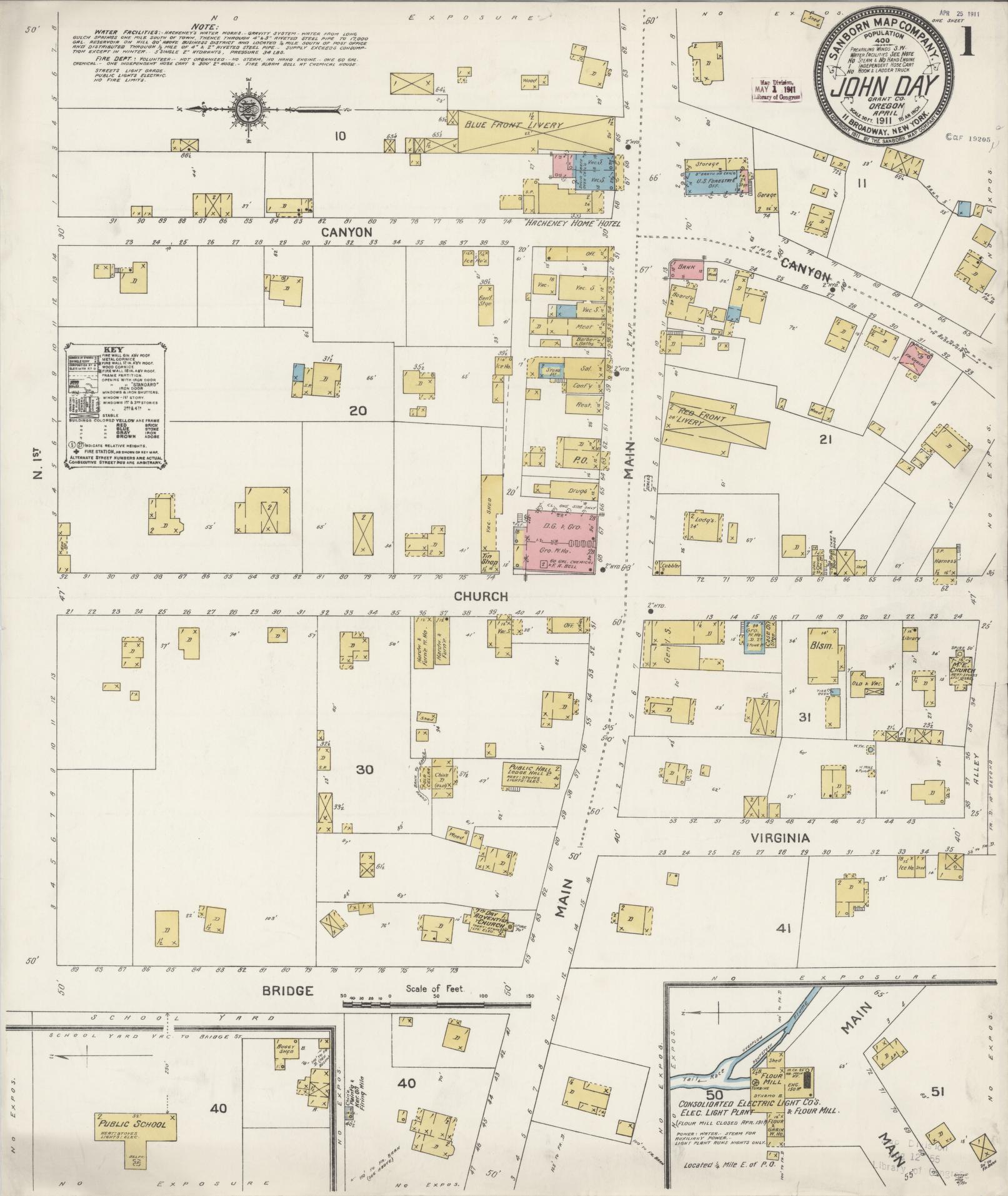 Sanborn Fire Insurance Map from John Day, Grant County, Oregon (1911), Sheet #0001 - Historic Sanborn Fire Insurance Map Print, vintage old map wall art, antique decor, genealogy gift, Oregon Oregon map